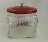 Lance glass candy jar with red tin lid