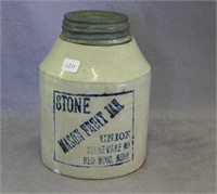 RW 1 quart Stone Mason fruit jar, blue label