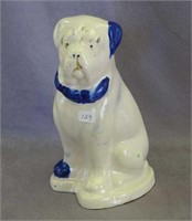 Blue/White pottery 9" sitting bulldog