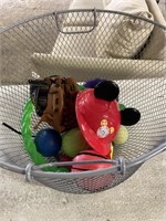 Toy Lot Rawlings Glove, cap, dinosaur, toy basket