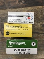 3 50 Round boxes of .25 auto Remington 50 grain (x