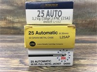 3 50 Round boxes of .25 auto Remington 50 grain, W