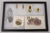 Vintage JI Case Assortment Pins & Postcard - One M