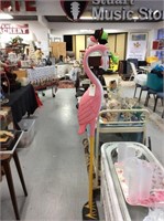 Large wooden pink flamingo statue