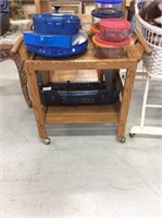 Wooden rolling cart with removable tray