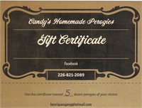 Candy's Homemade Perogies Gift Certificate