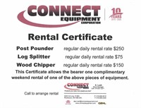 1 Day Rental Post Pounder / Log Splitter / Chipper