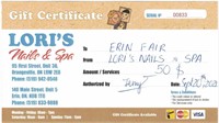$50 Gift Certificate - Lori's Nails & Spa