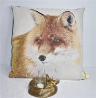 Fox Accent  Pillow & Sleeping Fox Candle Holder