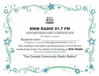 $125 Gift Certificate 91.7 Erin Radio Advertising