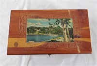 Wooden Trinket Box Wood W/ Sailboat Picture
