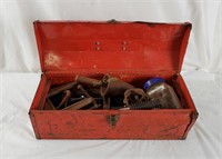 Metal Toolbox W/ Wrenches, Ratchet, C-clamps