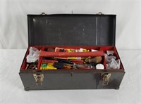 Vintage 19" Wide Metal Tool Box W/ Some Tools