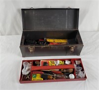 Vintage 19" Wide Metal Tool Box W/ Some Tools