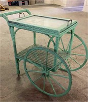 Vintage Jadeite Wicker Bar Cart