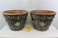 Pair of Large Mosaic Tera Cotta Pots