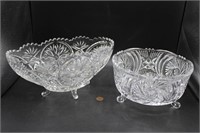 Duo of Vintage Cut Glass Footed Serving Bowls