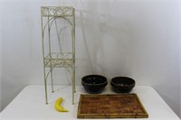 Stoneware Bowls, Bamboo Tray & Plant Stand