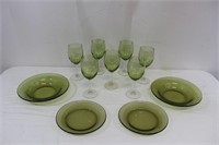 Vintage Green Wine Glasses, Plates & Bowls