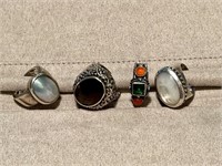 Four Sterling Silver Rings - Size 6-6.5