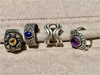 Four Sterling Silver Rings - Size 6-6.75