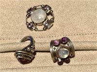 Two Sterling Silver Rings & Pendant