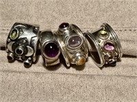 Four Sterling Silver Rings - Size 7.5 - 7.75