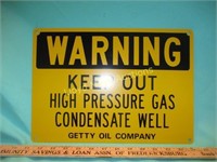 Getty Oil Co. Vintage Pipeline Warning Sign - NOS