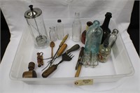 Mixed lot of jars & old kitchen tools