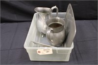 Pewter pitcher set & serving tray