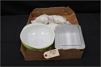 White Milk Glass Platter & Canisters. Pyrex Dishes