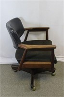 Mid Century Wood & Upholstered Rolling Desk Chair