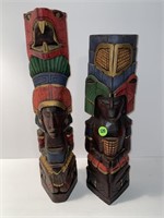 LOT OF 2 NATIVE AMERICAN WOOD TOTEM POLE FIGURES