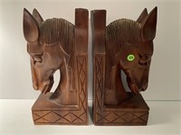 PAIR OF 15" WOOD HORSE HEAD BOOKENDS