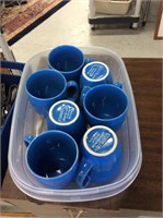 Set of seven corral blue coffee mugs