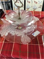 Pink and clear two-tier glass serving platter