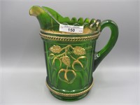 Nwood Green Crystal Peach Water Pitcher with Gold