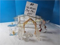 10pc Glass Nativity w/ Brass & Glass Display Box