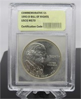 1993 - D Bill of Rights $1 Silver Commemorative Co