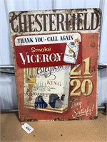 CHESTERFIELD TIN SIGN, RUSTED, 17.5 X 23"