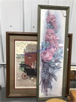 PAIR OF FRAMED PICTURES, FLOWERS, NORMAN ROCKWELL