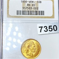 1930 Venezuela Gold 10 Bolivares NGC - MS65