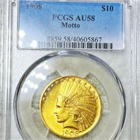 1908 $10 Gold Eagle PCGS - AU58 MOTTO