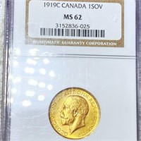1919 Canadian Gold Sovereign NGC - MS62
