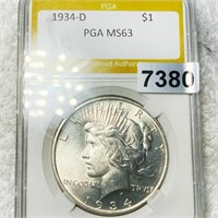 1934-D Silver Peace Dollar PGA - MS63