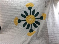 VINTAGE YELOOW FLOWER QUILT, 80’’ BY 94’’