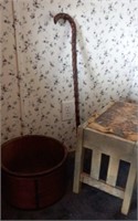ANTIQUE BENCH, CRATE & CANE