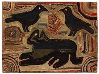 Large selection of American folk art hooked rugs, inclduing this example attributed to Magdalena Briner, illustrated in Kopp's Folk Art Underfoot