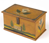 Rare and important Jonas Weber (1810-1876, Lancaster Co., PA) paint-decorated diminutive box, ex-Shelley Collection, ex-Mary Thornton