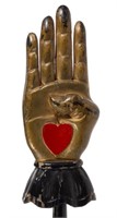 19th-century folk art Odd Fellows carved and painted Heart-in-Hand ceremonial staff, from an Oregon collection of lodge items